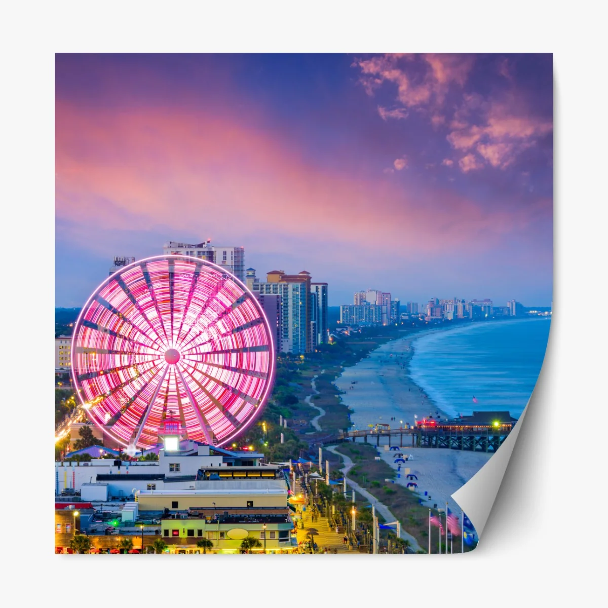 Naklejka repozycjonowalna Myrtle Beach zachód słońca z diabelskim młynem – Wallissimo® Naklejka repozycjonowalna Myrtle Beach zachód słońca z diabelskim młynem – Wallissimo®