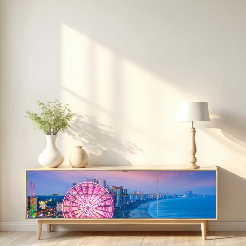 Naklejka repozycjonowalna Myrtle Beach zachód słońca z diabelskim młynem – Wallissimo® Naklejka repozycjonowalna Myrtle Beach zachód słońca z diabelskim młynem – Wallissimo®