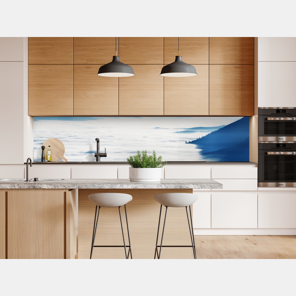 Naklejka repozycjonowalna mglista panorama górska nad doliną – Wallissimo® Naklejka repozycjonowalna mglista panorama górska nad doliną – Wallissimo®