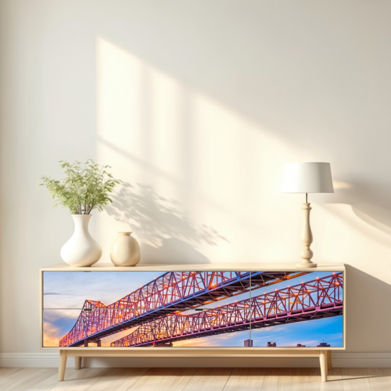 Naklejka repozycjonowalna most Crescent City Connection o zachodzie słońca, New Orleans – Wallissimo® Naklejka repozycjonowalna most Crescent City Connection o zachodzie słońca, New Orleans – Wallissimo®