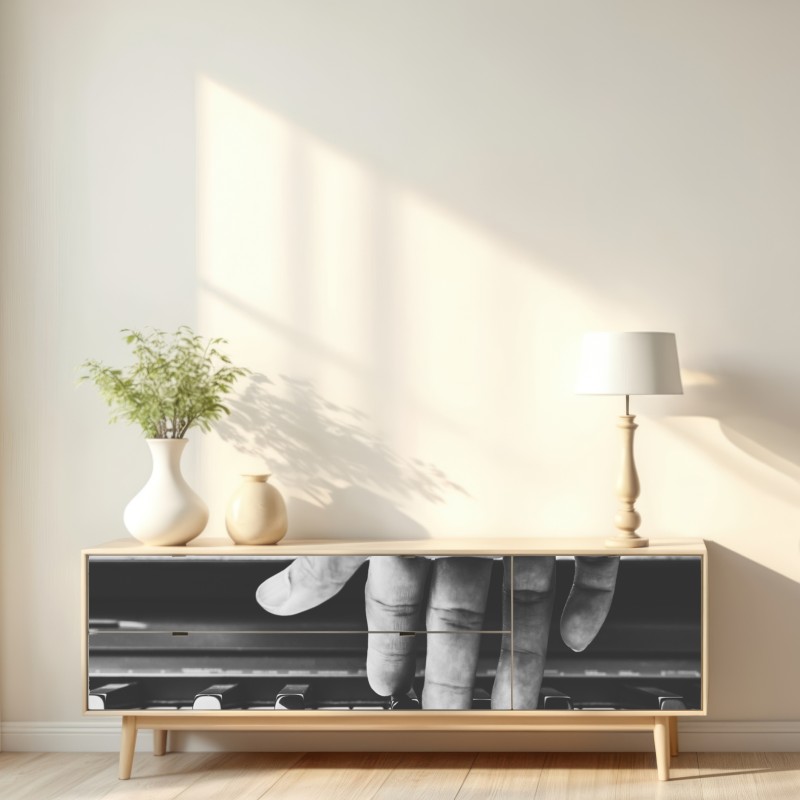 Naklejka repozycjonowalna ręka na klawiszach fortepianu – Wallissimo® Naklejka repozycjonowalna ręka na klawiszach fortepianu – Wallissimo®