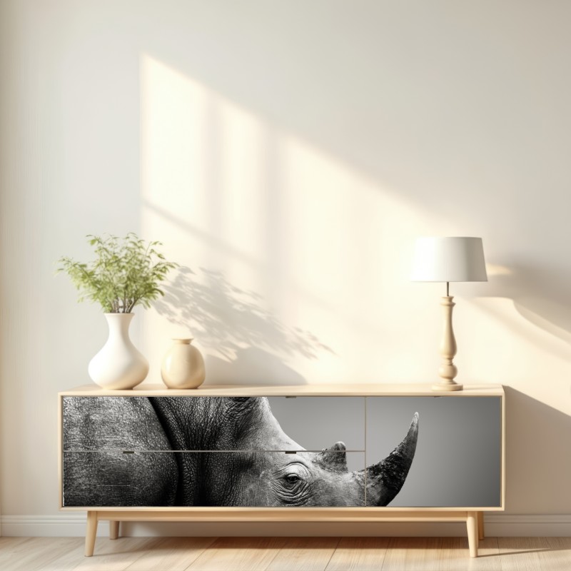 Naklejka repozycjonowalna majestatyczny portret nosorożca – Wallissimo® Naklejka repozycjonowalna majestatyczny portret nosorożca – Wallissimo®