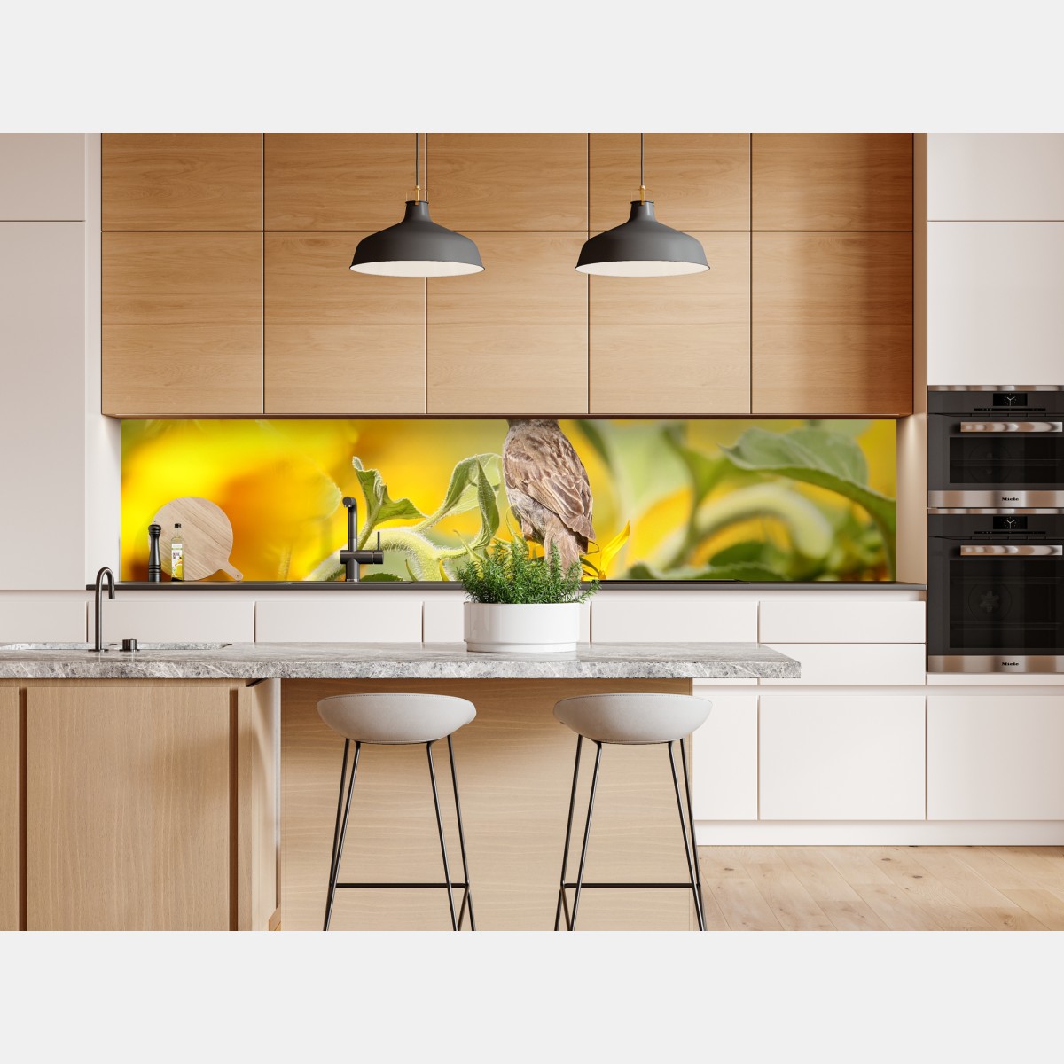 Naklejka repozycjonowalna wróbel na słoneczniku – Wallissimo® Naklejka repozycjonowalna wróbel na słoneczniku – Wallissimo®