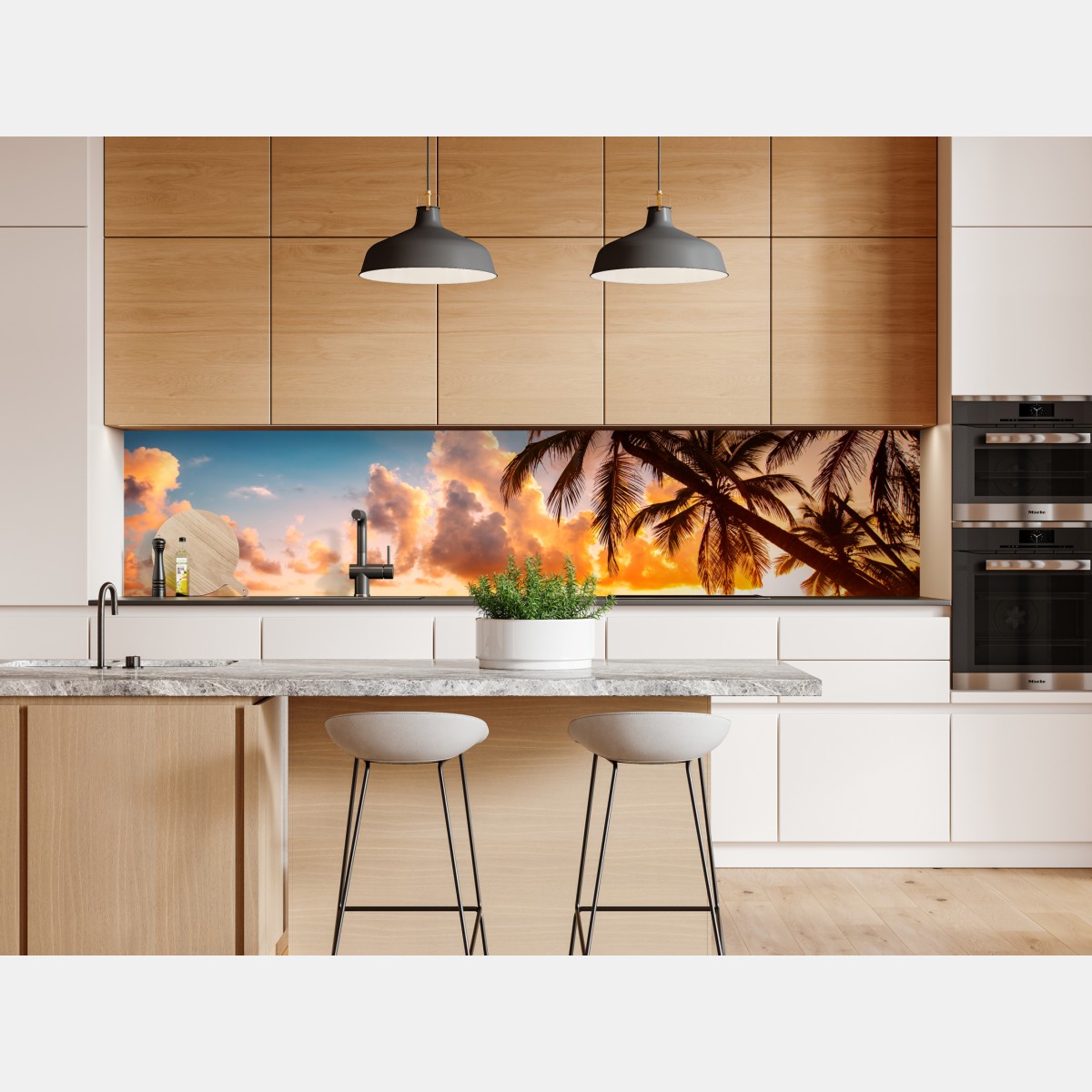 Naklejka repozycjonowalna tropikalny zachód słońca z sylwetkami palm, Dominikana – Wallissimo® Naklejka repozycjonowalna tropikalny zachód słońca z sylwetkami palm, Dominikana – Wallissimo®