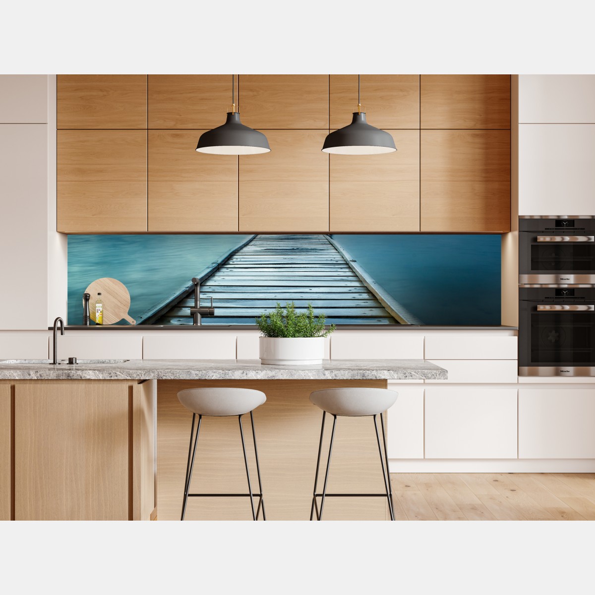 Naklejka repozycjonowalna niebieski domek na końcu pomostu – Wallissimo® Naklejka repozycjonowalna niebieski domek na końcu pomostu – Wallissimo®