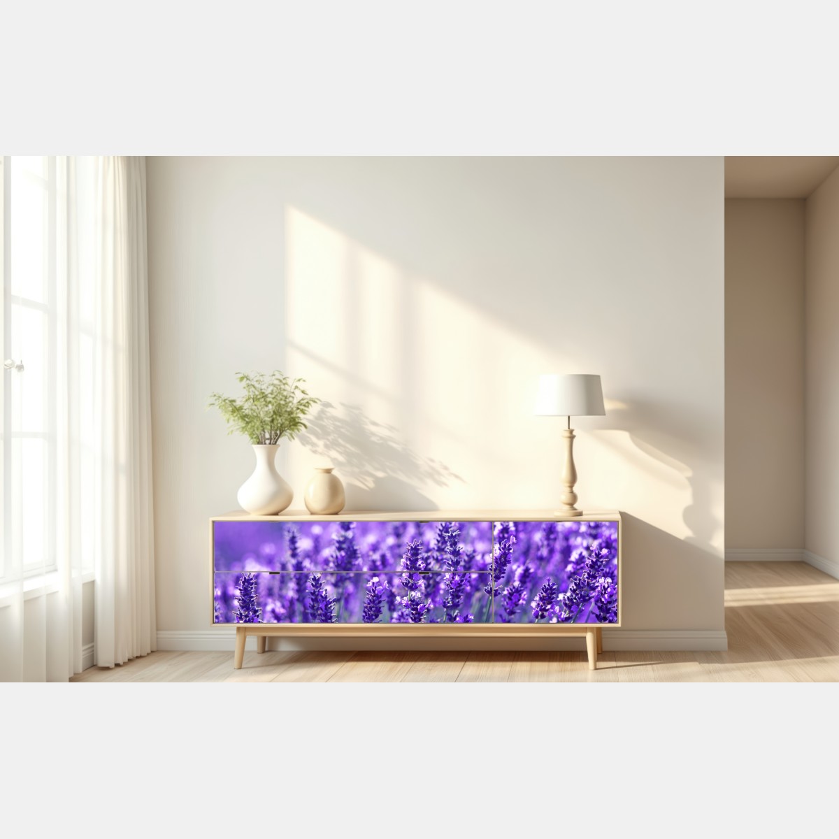 Naklejka repozycjonowalna zbliżenie pola lawendy – Wallissimo® Naklejka repozycjonowalna zbliżenie pola lawendy – Wallissimo®