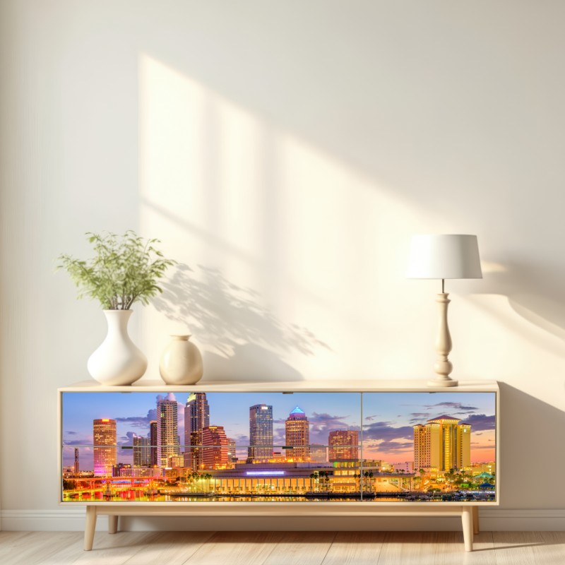 Naklejka repozycjonowalna panorama Tampy o zmierzchu – Wallissimo® Naklejka repozycjonowalna panorama Tampy o zmierzchu – Wallissimo®