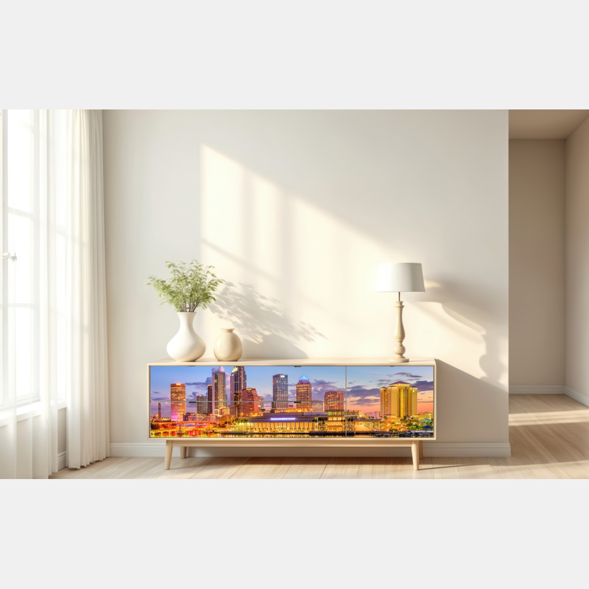 Naklejka repozycjonowalna panorama Tampy o zmierzchu – Wallissimo® Naklejka repozycjonowalna panorama Tampy o zmierzchu – Wallissimo®