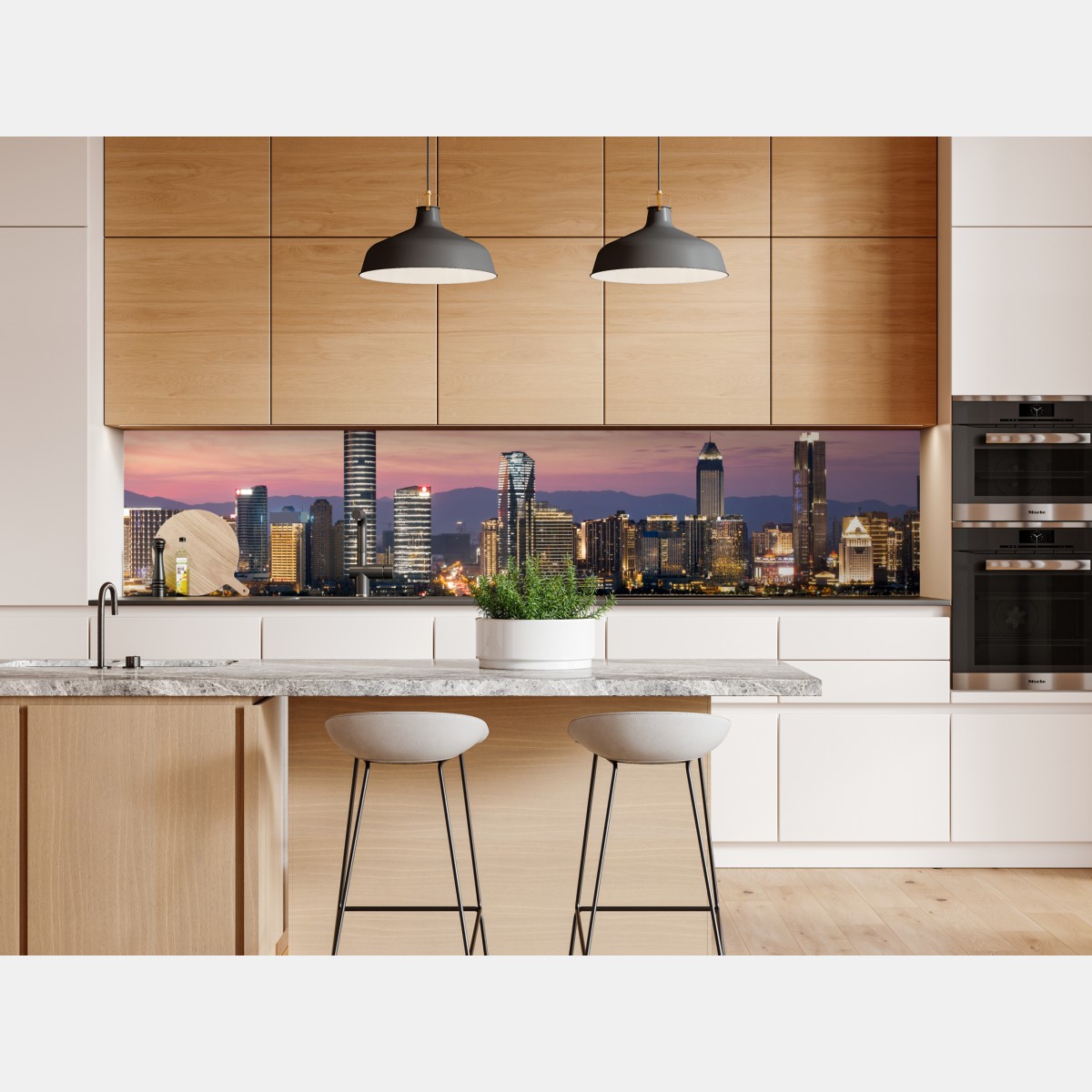 Naklejka repozycjonowalna spokojna panorama miasta o zmierzchu – Wallissimo® Naklejka repozycjonowalna spokojna panorama miasta o zmierzchu – Wallissimo®