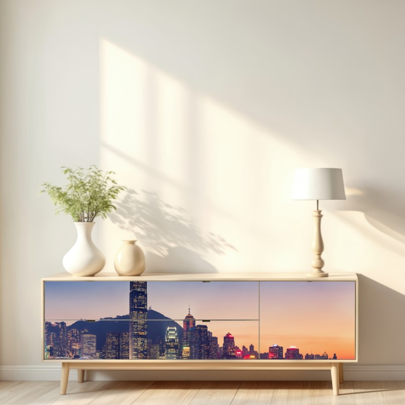 Naklejka repozycjonowalna Hongkong panorama miasta o zmierzchu – Wallissimo® Naklejka repozycjonowalna Hongkong panorama miasta o zmierzchu – Wallissimo®