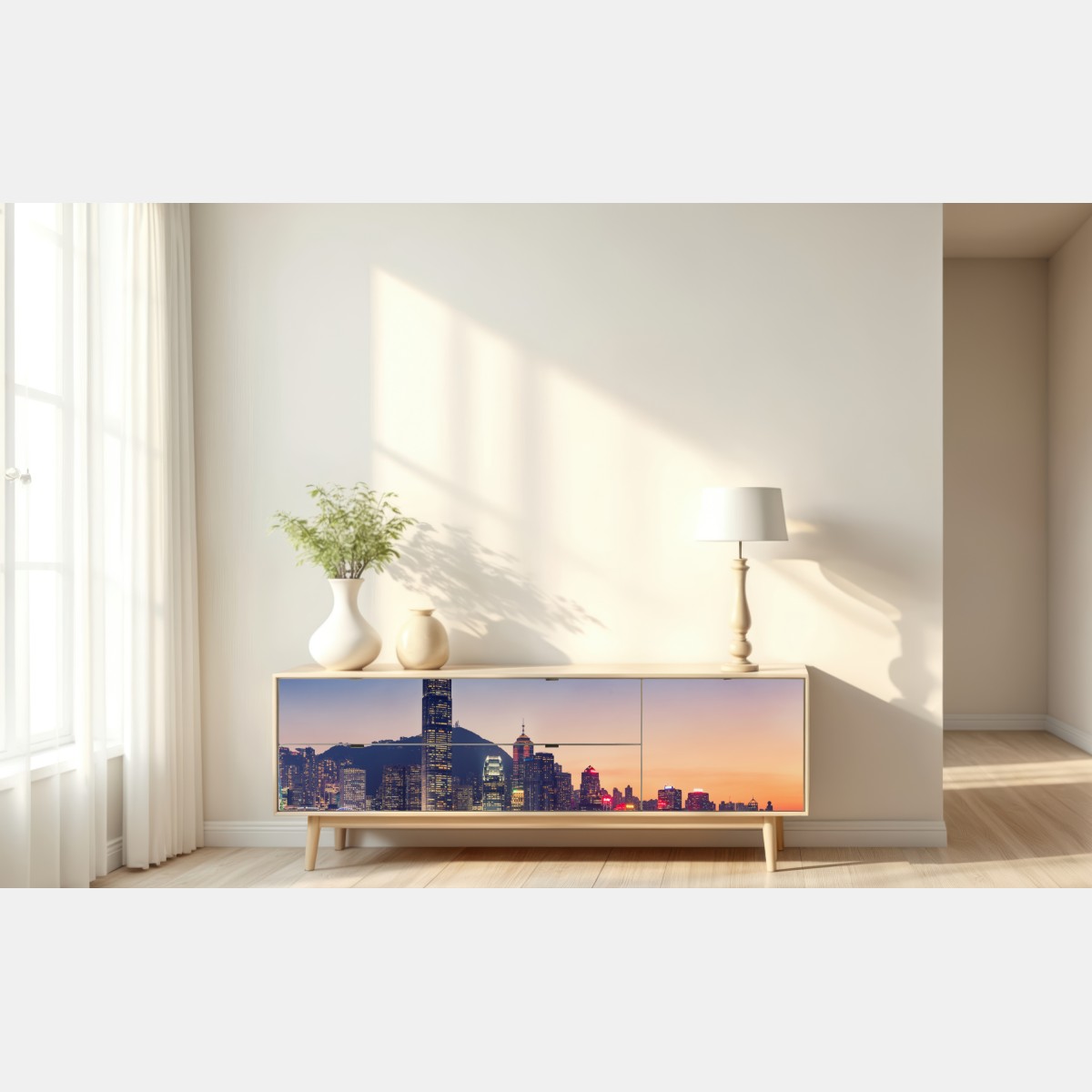 Naklejka repozycjonowalna Hongkong panorama miasta o zmierzchu – Wallissimo® Naklejka repozycjonowalna Hongkong panorama miasta o zmierzchu – Wallissimo®