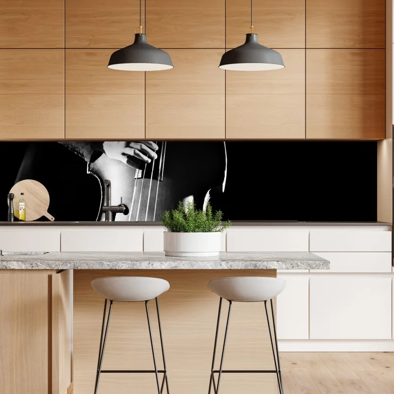 Naklejka repozycjonowalna kontrabasista w dramatycznym świetle – Wallissimo® Naklejka repozycjonowalna kontrabasista w dramatycznym świetle – Wallissimo®