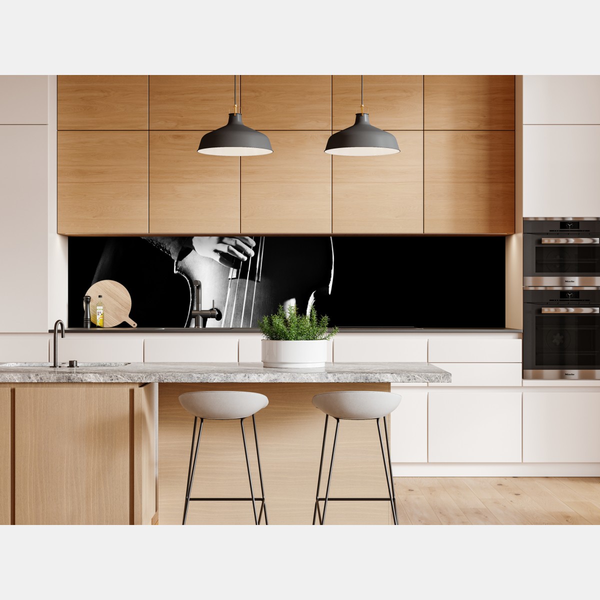 Naklejka repozycjonowalna kontrabasista w dramatycznym świetle – Wallissimo® Naklejka repozycjonowalna kontrabasista w dramatycznym świetle – Wallissimo®