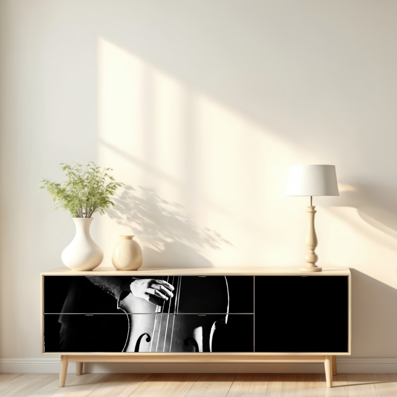 Naklejka repozycjonowalna kontrabasista w dramatycznym świetle – Wallissimo® Naklejka repozycjonowalna kontrabasista w dramatycznym świetle – Wallissimo®