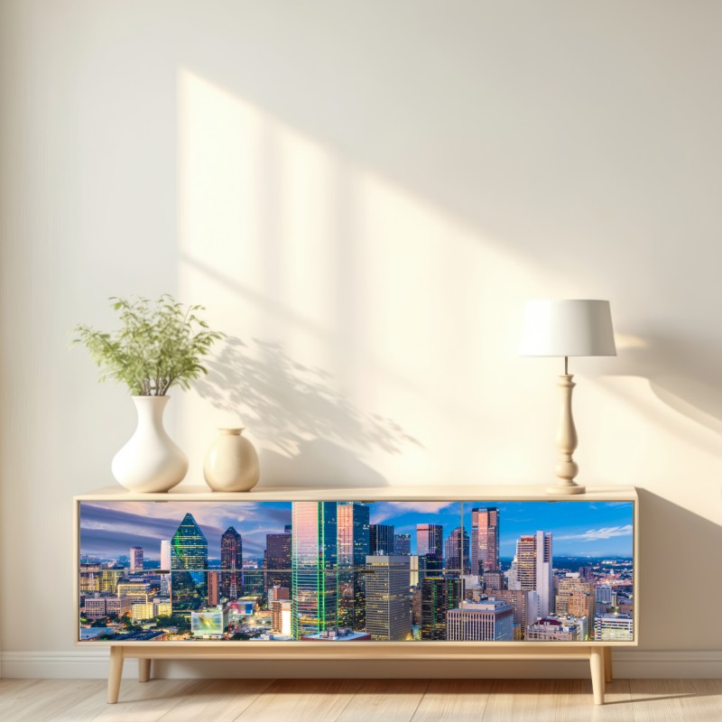 Naklejka repozycjonowalna Dallas panorama miasta o zachodzie słońca – Wallissimo® Naklejka repozycjonowalna Dallas panorama miasta o zachodzie słońca – Wallissimo®