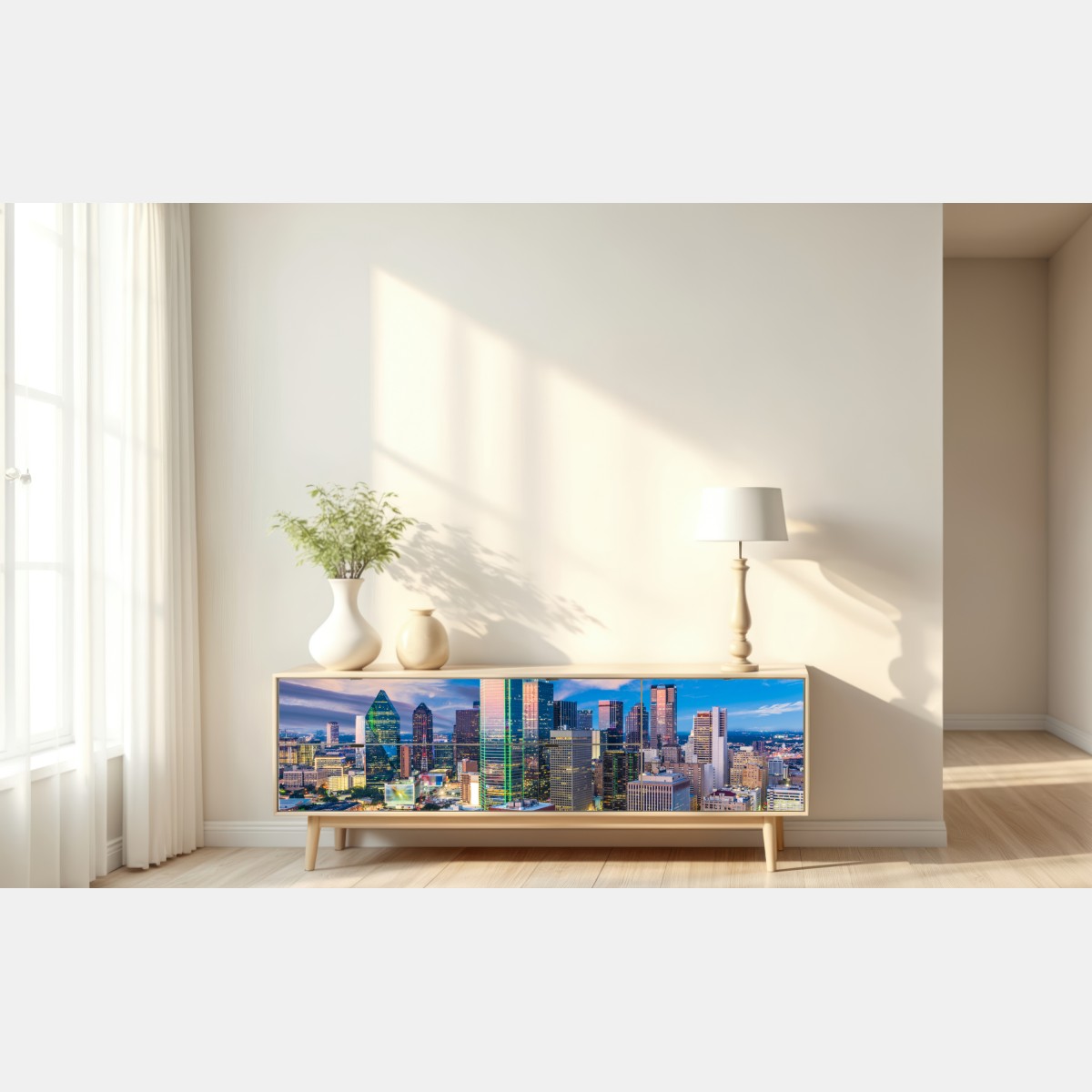 Naklejka repozycjonowalna Dallas panorama miasta o zachodzie słońca – Wallissimo® Naklejka repozycjonowalna Dallas panorama miasta o zachodzie słońca – Wallissimo®