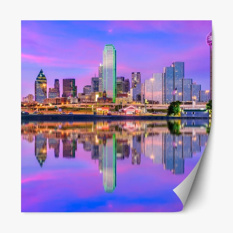 Naklejka repozycjonowalna Dallas panorama miasta o fioletowym zmierzchu