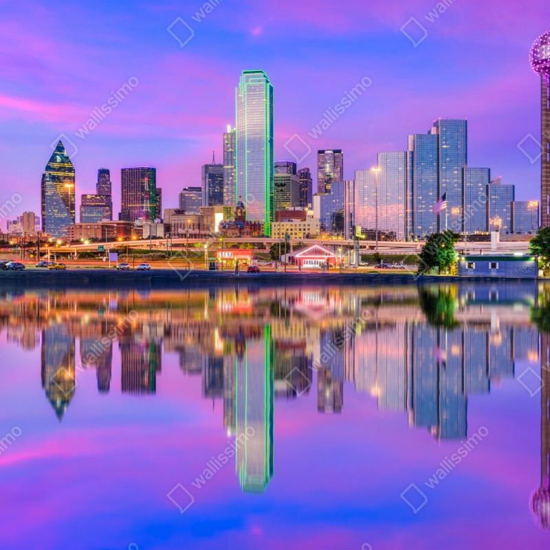 Naklejka repozycjonowalna Dallas panorama miasta o fioletowym zmierzchu – Wallissimo® Naklejka repozycjonowalna Dallas panorama miasta o fioletowym zmierzchu – Wallissimo®