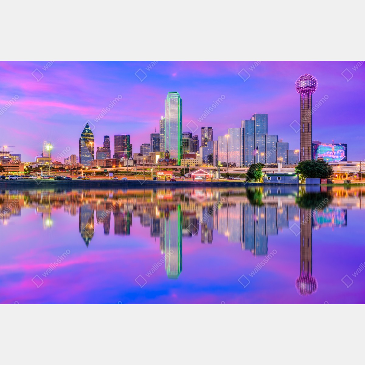 Naklejka repozycjonowalna Dallas panorama miasta o fioletowym zmierzchu – Wallissimo® Naklejka repozycjonowalna Dallas panorama miasta o fioletowym zmierzchu – Wallissimo®