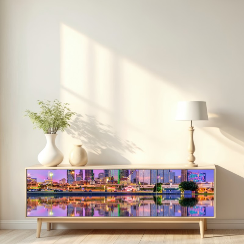 Naklejka repozycjonowalna Dallas panorama miasta o fioletowym zmierzchu – Wallissimo® Naklejka repozycjonowalna Dallas panorama miasta o fioletowym zmierzchu – Wallissimo®