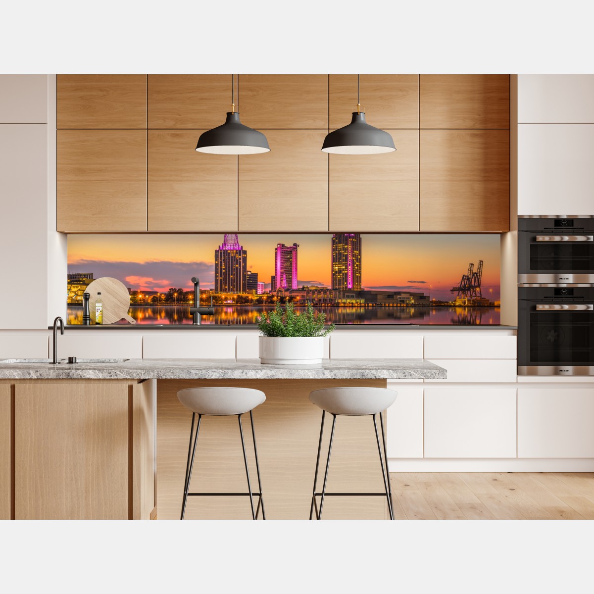 Naklejka repozycjonowalna panorama Mobile o zachodzie słońca – Wallissimo® Naklejka repozycjonowalna panorama Mobile o zachodzie słońca – Wallissimo®