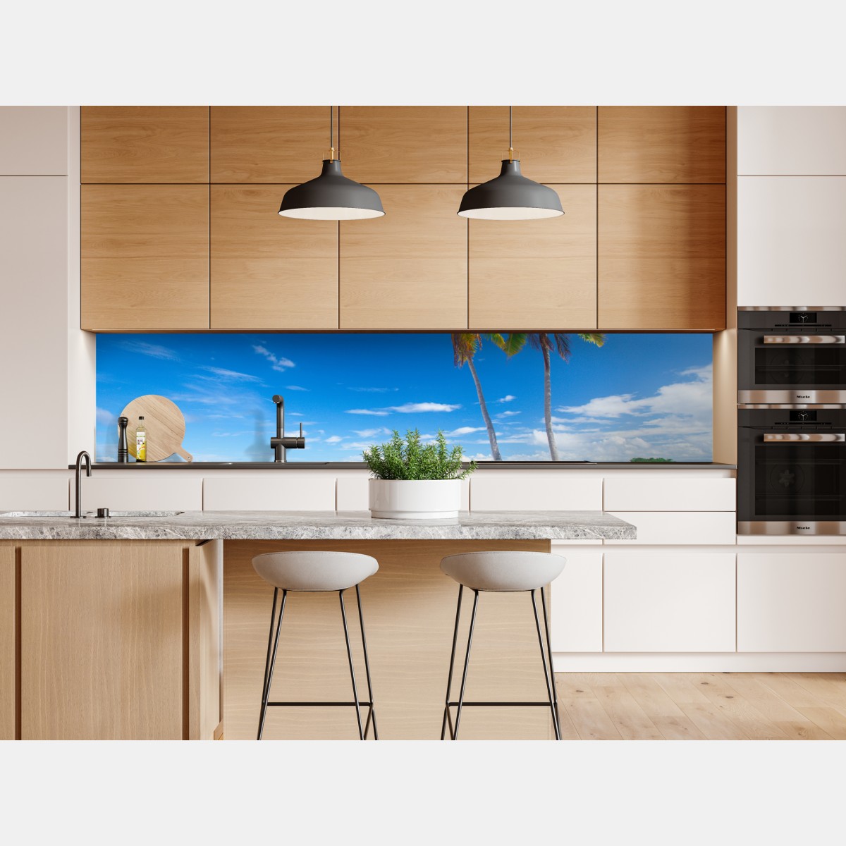 Naklejka repozycjonowalna tropikalne palmy na turkusowej plaży – Wallissimo® Naklejka repozycjonowalna tropikalne palmy na turkusowej plaży – Wallissimo®