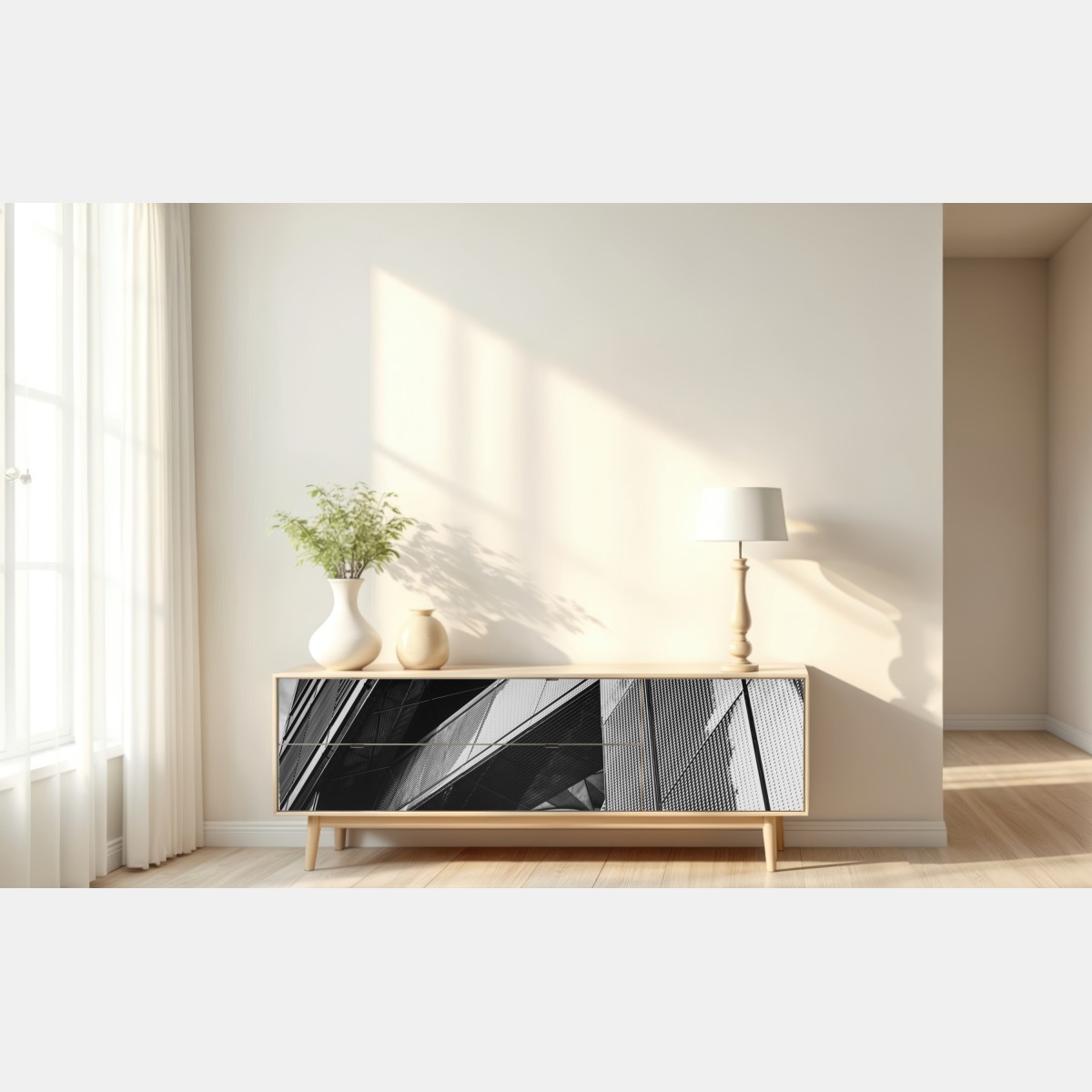 Naklejka repozycjonowalna geometryczna fasada w monochromie – Wallissimo® Naklejka repozycjonowalna geometryczna fasada w monochromie – Wallissimo®