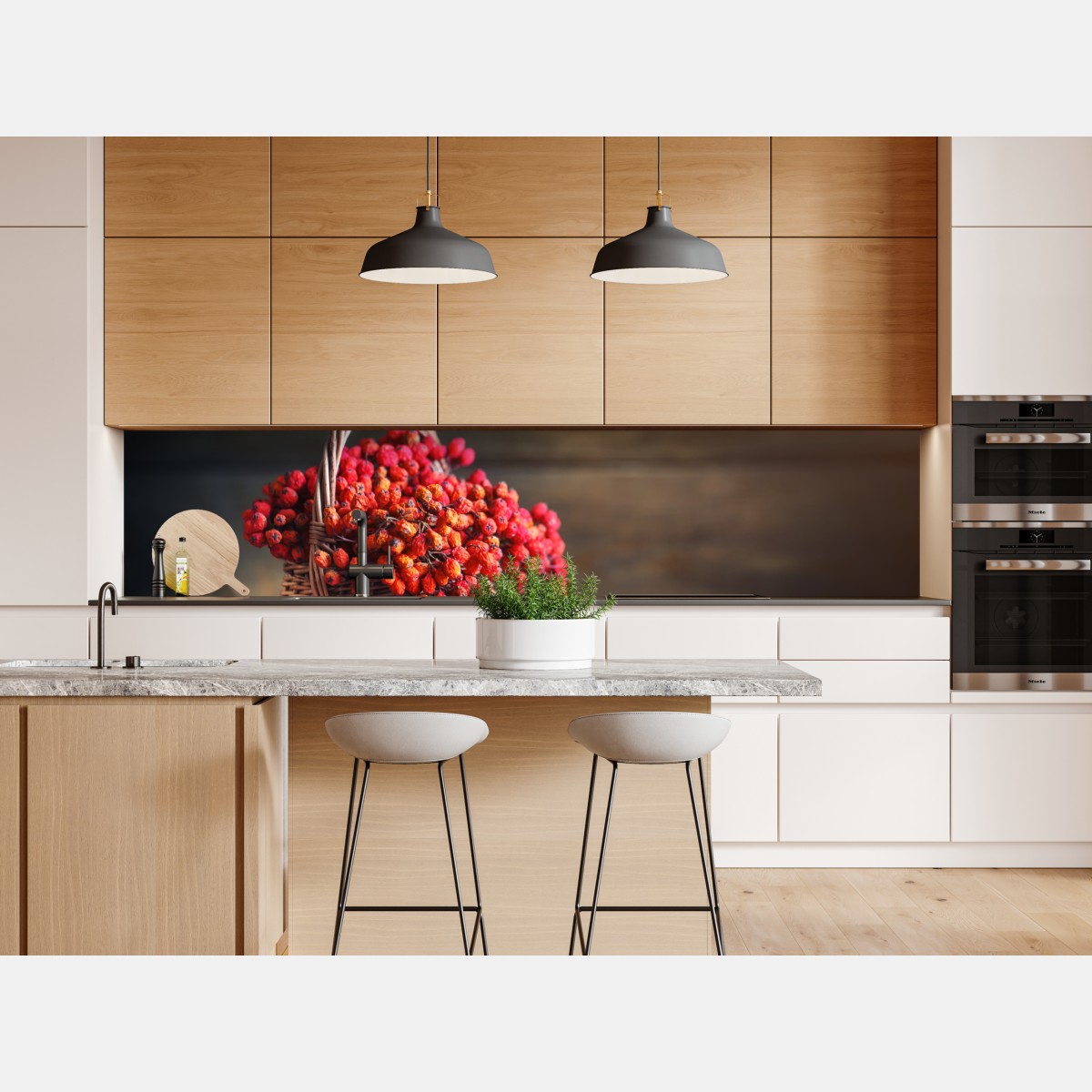 Naklejka repozycjonowalna jesienna jarzębina w wiklinowym koszu – Wallissimo® Naklejka repozycjonowalna jesienna jarzębina w wiklinowym koszu – Wallissimo®