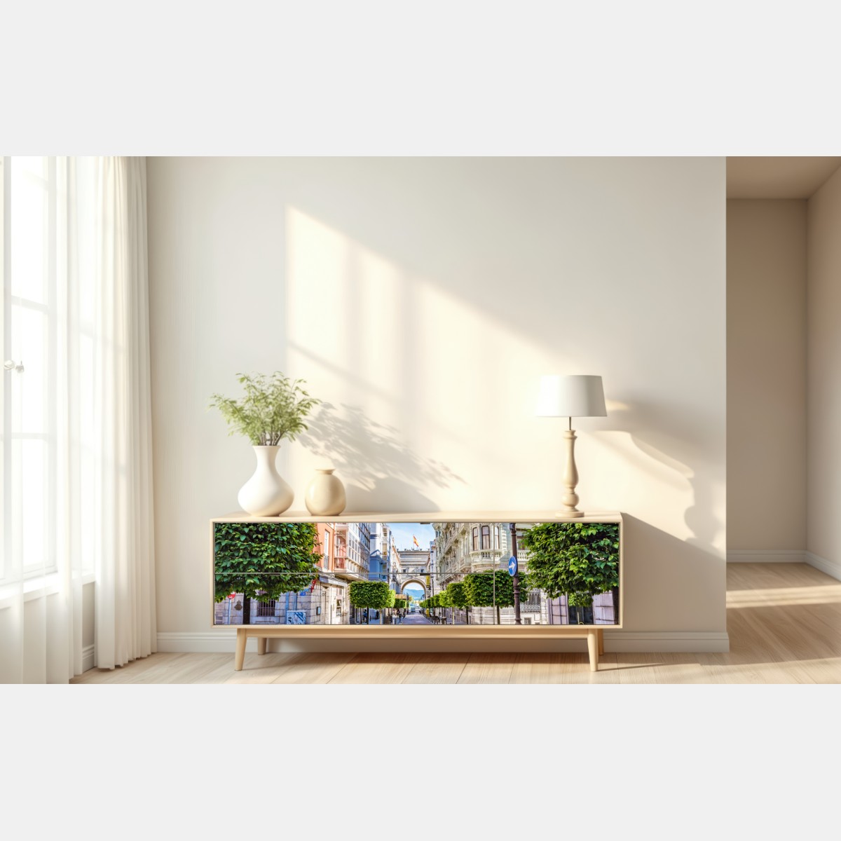 Naklejka repozycjonowalna Santander ulica miejska z zabytkowym łukiem – Wallissimo® Naklejka repozycjonowalna Santander ulica miejska z zabytkowym łukiem – Wallissimo®