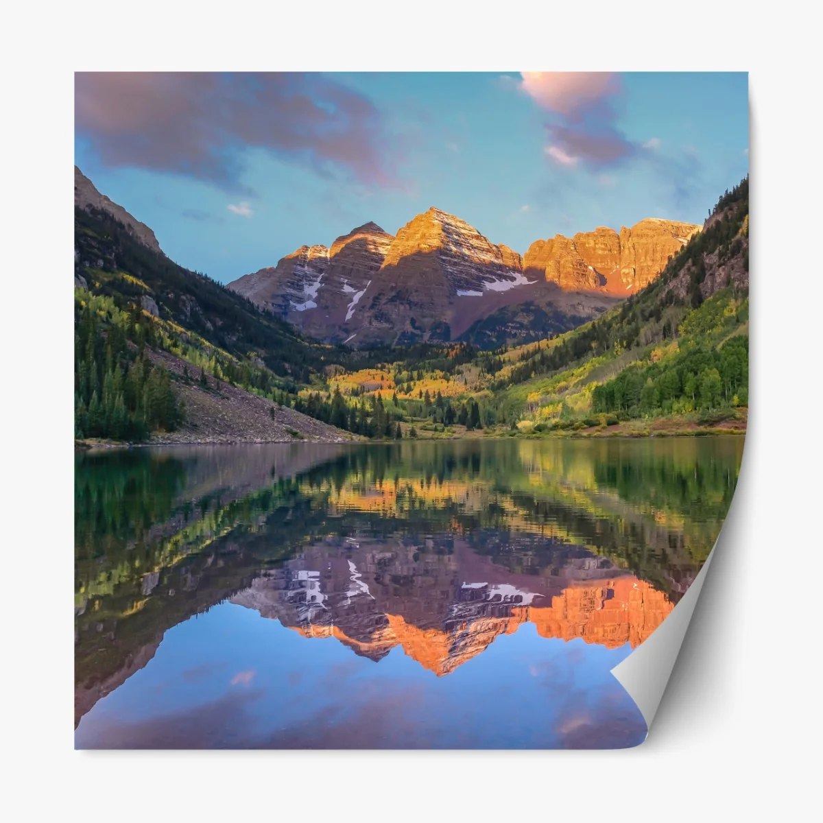 Naklejka repozycjonowalna wschód słońca nad Maroon Bells – Wallissimo® Naklejka repozycjonowalna wschód słońca nad Maroon Bells – Wallissimo®