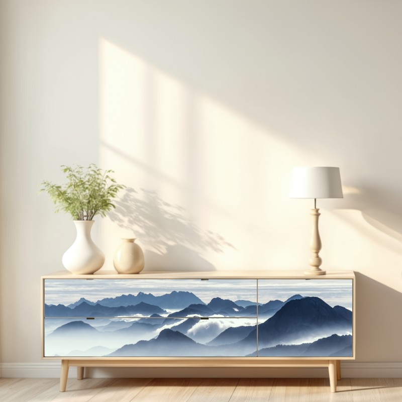 Naklejka repozycjonowalna mglista warstwa gór o świcie – Wallissimo® Naklejka repozycjonowalna mglista warstwa gór o świcie – Wallissimo®