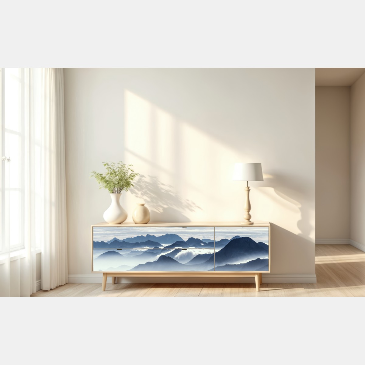 Naklejka repozycjonowalna mglista warstwa gór o świcie – Wallissimo® Naklejka repozycjonowalna mglista warstwa gór o świcie – Wallissimo®