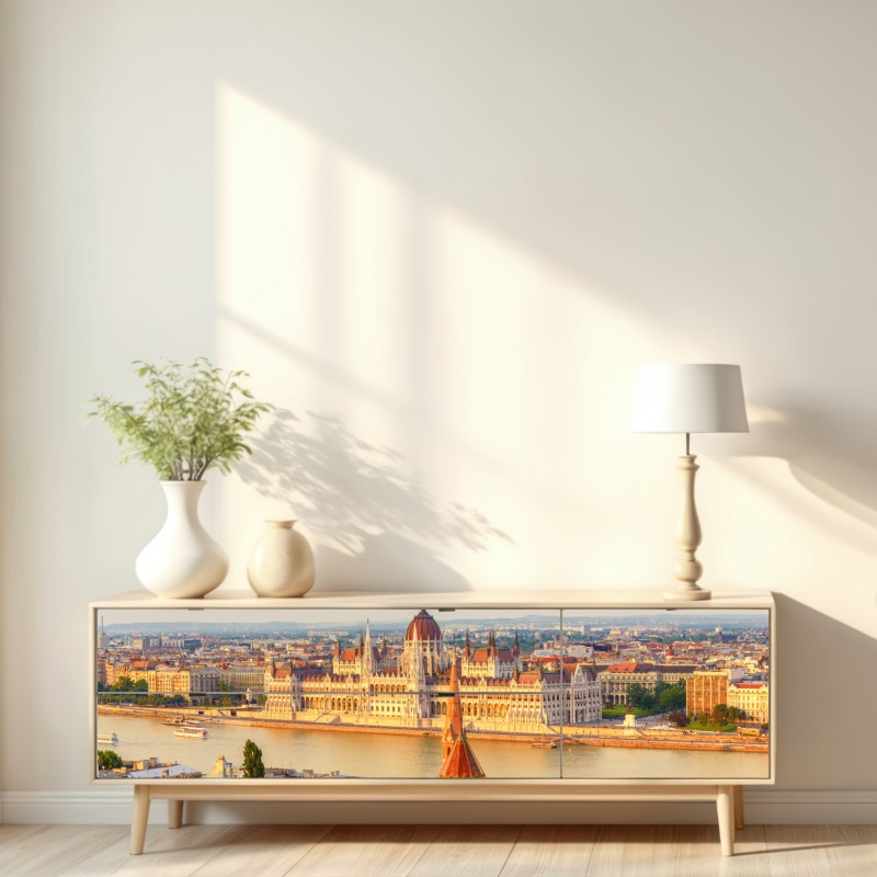 Naklejka repozycjonowalna Budapeszt panorama z parlamentem nad Dunajem – Wallissimo® Naklejka repozycjonowalna Budapeszt panorama z parlamentem nad Dunajem – Wallissimo®