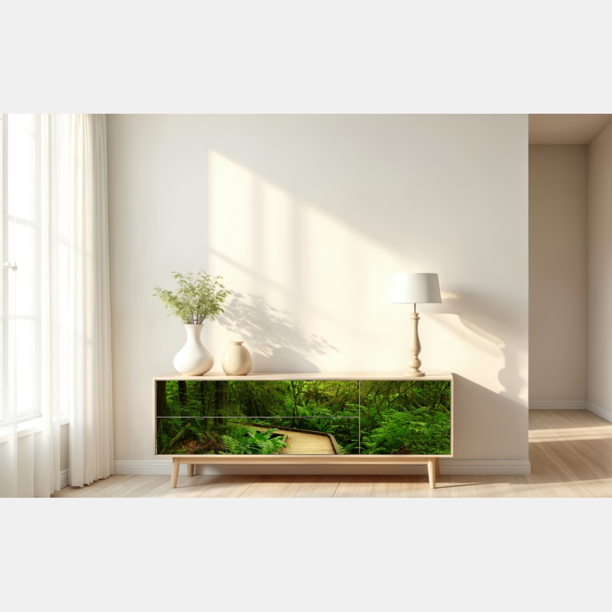 Naklejka repozycjonowalna spokojna zielona kładka leśna – Wallissimo® Naklejka repozycjonowalna spokojna zielona kładka leśna – Wallissimo®