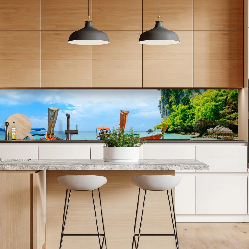 Naklejka repozycjonowalna zachód słońca nad Palm Jumeirah widok z lotu ptaka – Wallissimo®