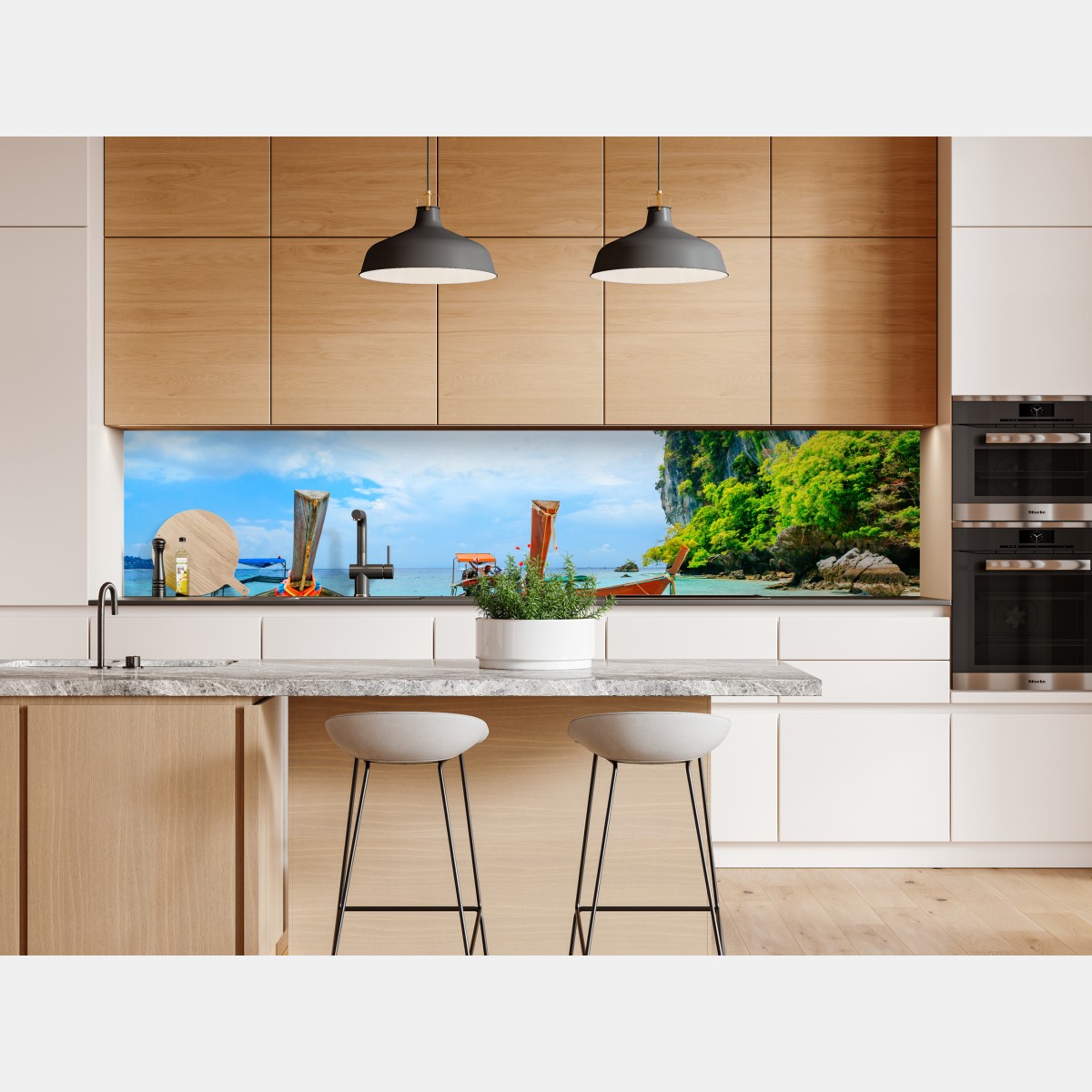 Naklejka repozycjonowalna łodzie longtail na turkusowej plaży w Phuket – Wallissimo® Naklejka repozycjonowalna łodzie longtail na turkusowej plaży w Phuket – Wallissimo®