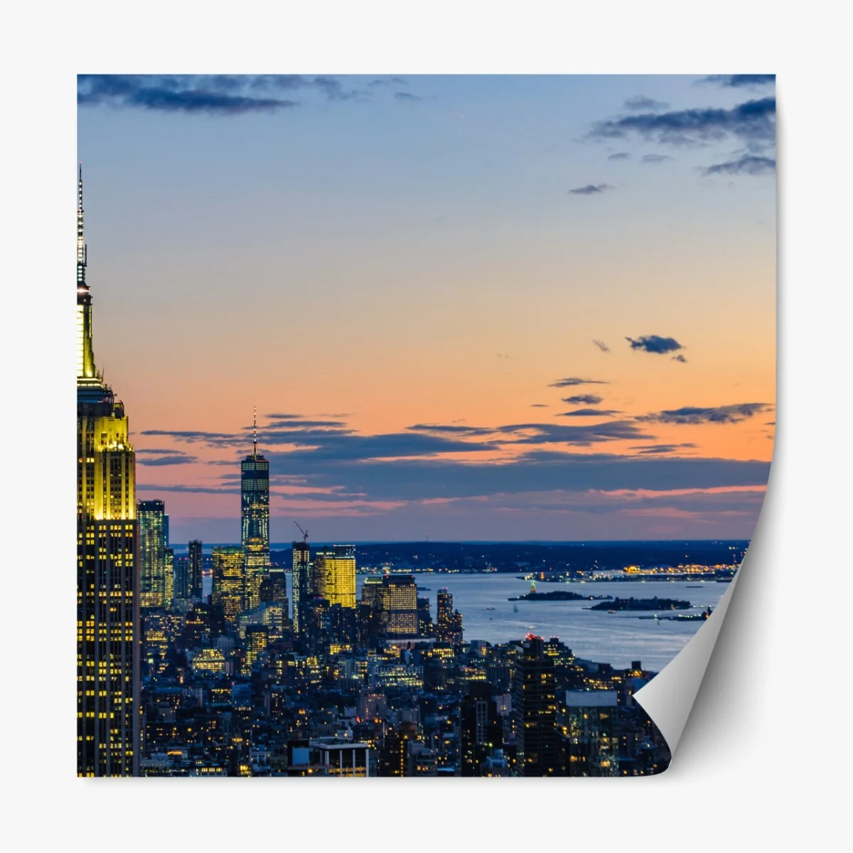 Naklejka repozycjonowalna panorama Nowego Jorku o zmierzchu – Wallissimo® Naklejka repozycjonowalna panorama Nowego Jorku o zmierzchu – Wallissimo®