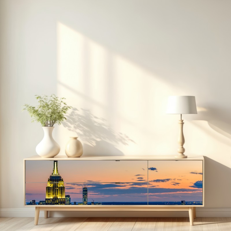 Naklejka repozycjonowalna panorama Nowego Jorku o zmierzchu – Wallissimo® Naklejka repozycjonowalna panorama Nowego Jorku o zmierzchu – Wallissimo®