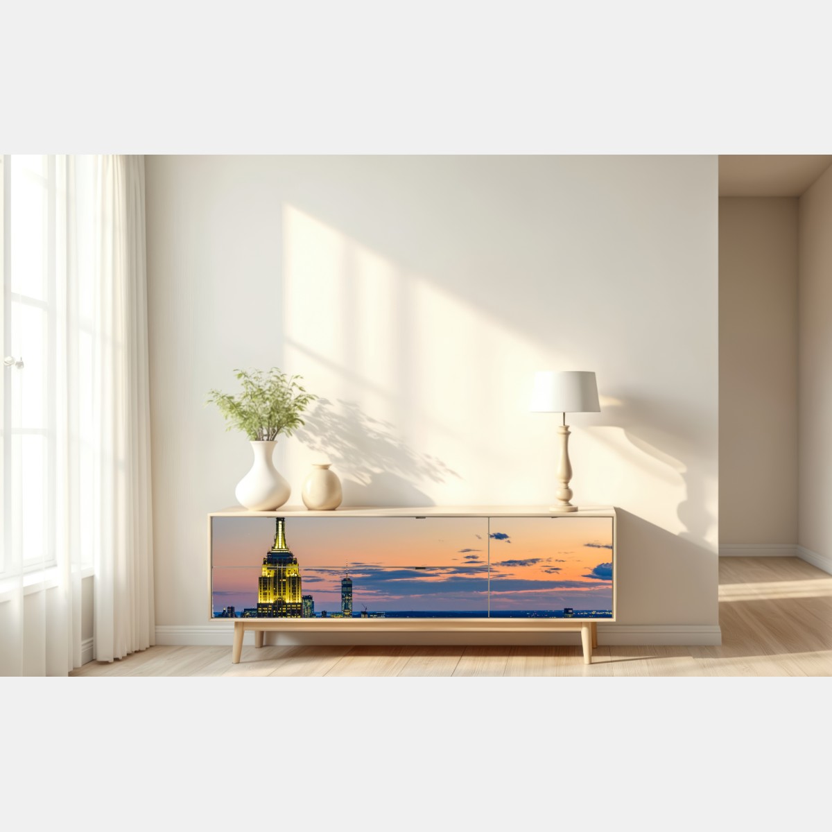 Naklejka repozycjonowalna panorama Nowego Jorku o zmierzchu – Wallissimo® Naklejka repozycjonowalna panorama Nowego Jorku o zmierzchu – Wallissimo®