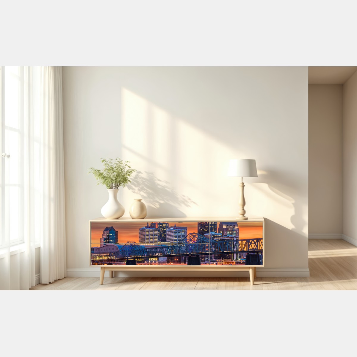 Naklejka repozycjonowalna Louisville panorama o zachodzie słońca – Wallissimo® Naklejka repozycjonowalna Louisville panorama o zachodzie słońca – Wallissimo®