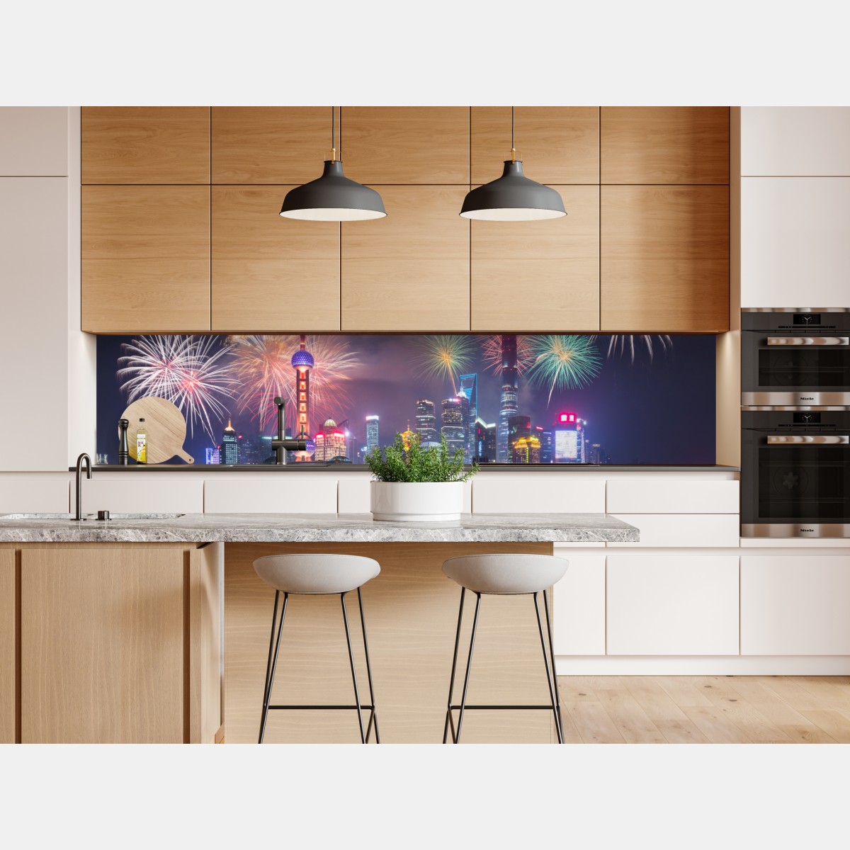 Naklejka repozycjonowalna Szanghaj panorama z fajerwerkami nad rzeką Huangpu – Wallissimo® Naklejka repozycjonowalna Szanghaj panorama z fajerwerkami nad rzeką Huangpu – Wallissimo®