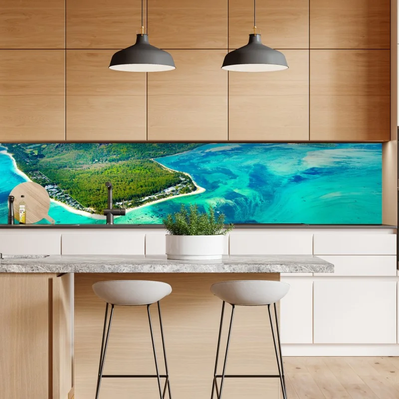 Naklejka repozycjonowalna widok z lotu ptaka na zatokę Port de Sóller – Wallissimo®