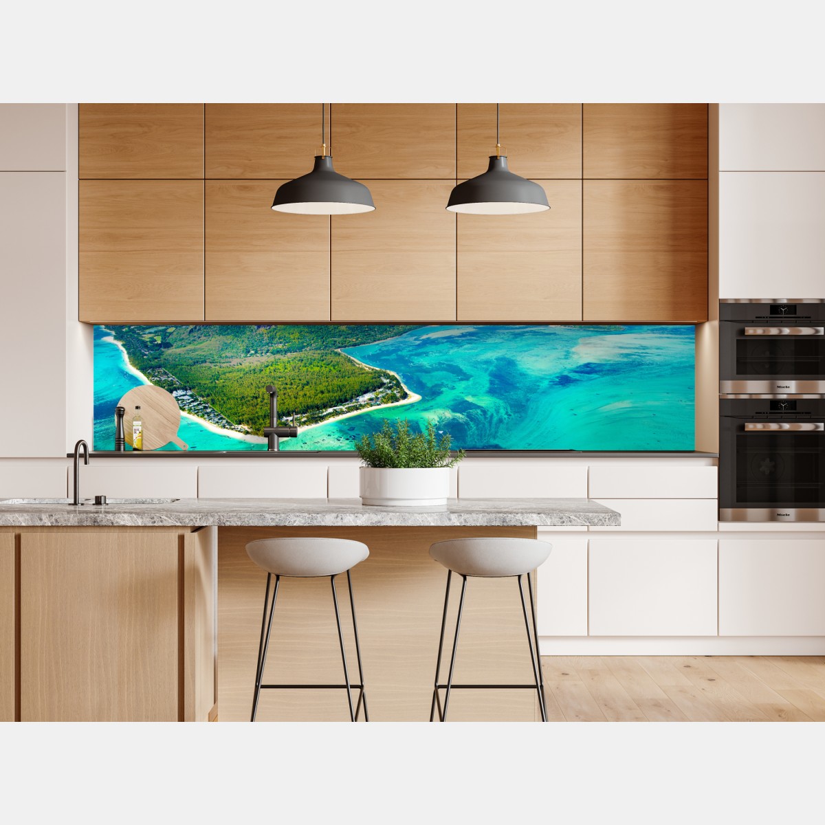 Naklejka repozycjonowalna turkusowa laguna z lotu ptaka, Mauritius – Wallissimo® Naklejka repozycjonowalna turkusowa laguna z lotu ptaka, Mauritius – Wallissimo®