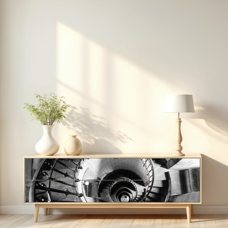 Naklejka repozycjonowalna spiralne schody w monochromatycznej perspektywie – Wallissimo® Naklejka repozycjonowalna spiralne schody w monochromatycznej perspektywie – Wallissimo®