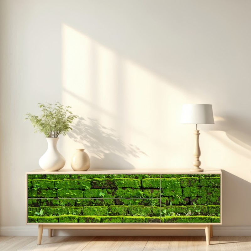 Naklejka repozycjonowalna ściana z mchem na ceglanej strukturze – Wallissimo® Naklejka repozycjonowalna ściana z mchem na ceglanej strukturze – Wallissimo®