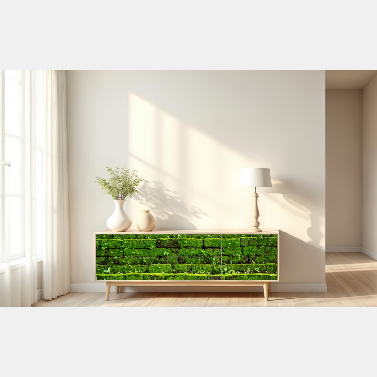 Naklejka repozycjonowalna ściana z mchem na ceglanej strukturze – Wallissimo® Naklejka repozycjonowalna ściana z mchem na ceglanej strukturze – Wallissimo®