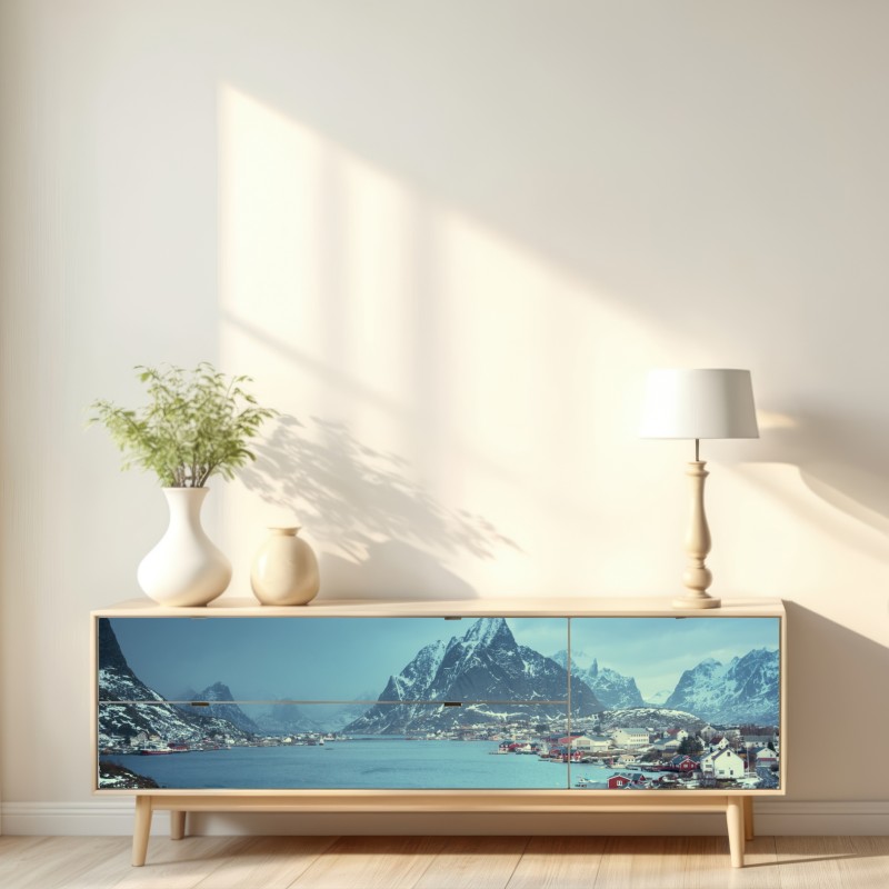 Naklejka repozycjonowalna Reine zimowy fiord w Lofotach – Wallissimo® Naklejka repozycjonowalna Reine zimowy fiord w Lofotach – Wallissimo®