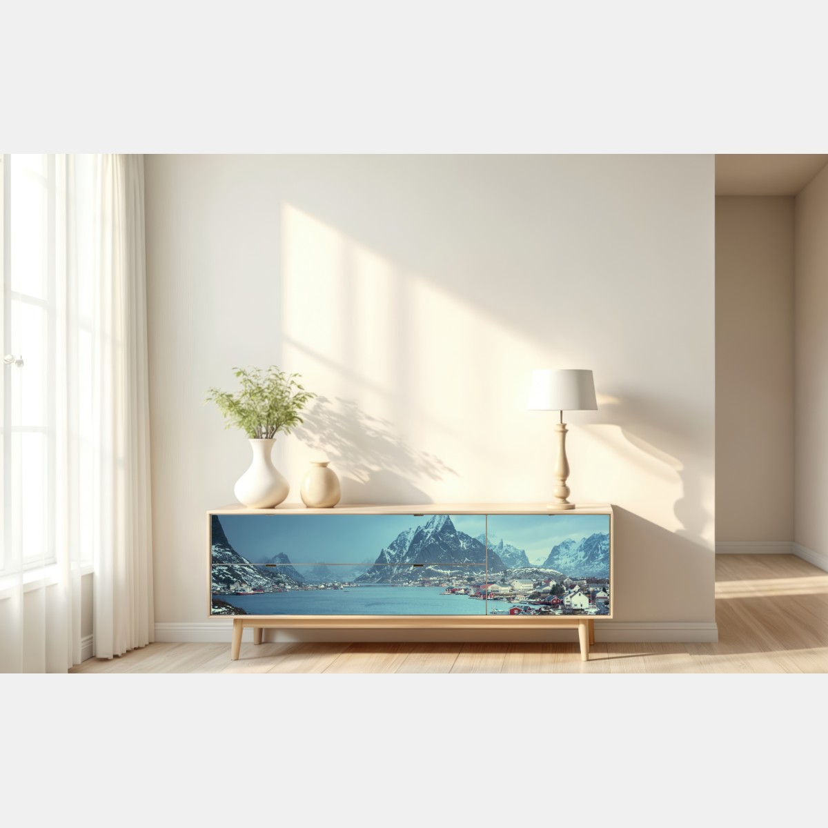 Naklejka repozycjonowalna Reine zimowy fiord w Lofotach – Wallissimo® Naklejka repozycjonowalna Reine zimowy fiord w Lofotach – Wallissimo®