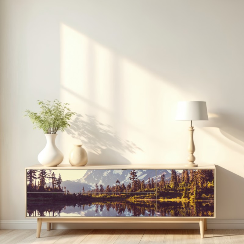 Naklejka repozycjonowalna odbicie Mount Shuksan na górskim jeziorze – Wallissimo® Naklejka repozycjonowalna odbicie Mount Shuksan na górskim jeziorze – Wallissimo®