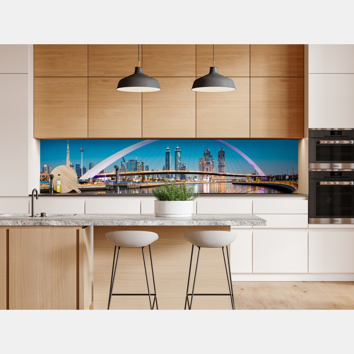 Naklejka repozycjonowalna Dubaj panorama miasta z oświetlonym mostem – Wallissimo® Naklejka repozycjonowalna Dubaj panorama miasta z oświetlonym mostem – Wallissimo®